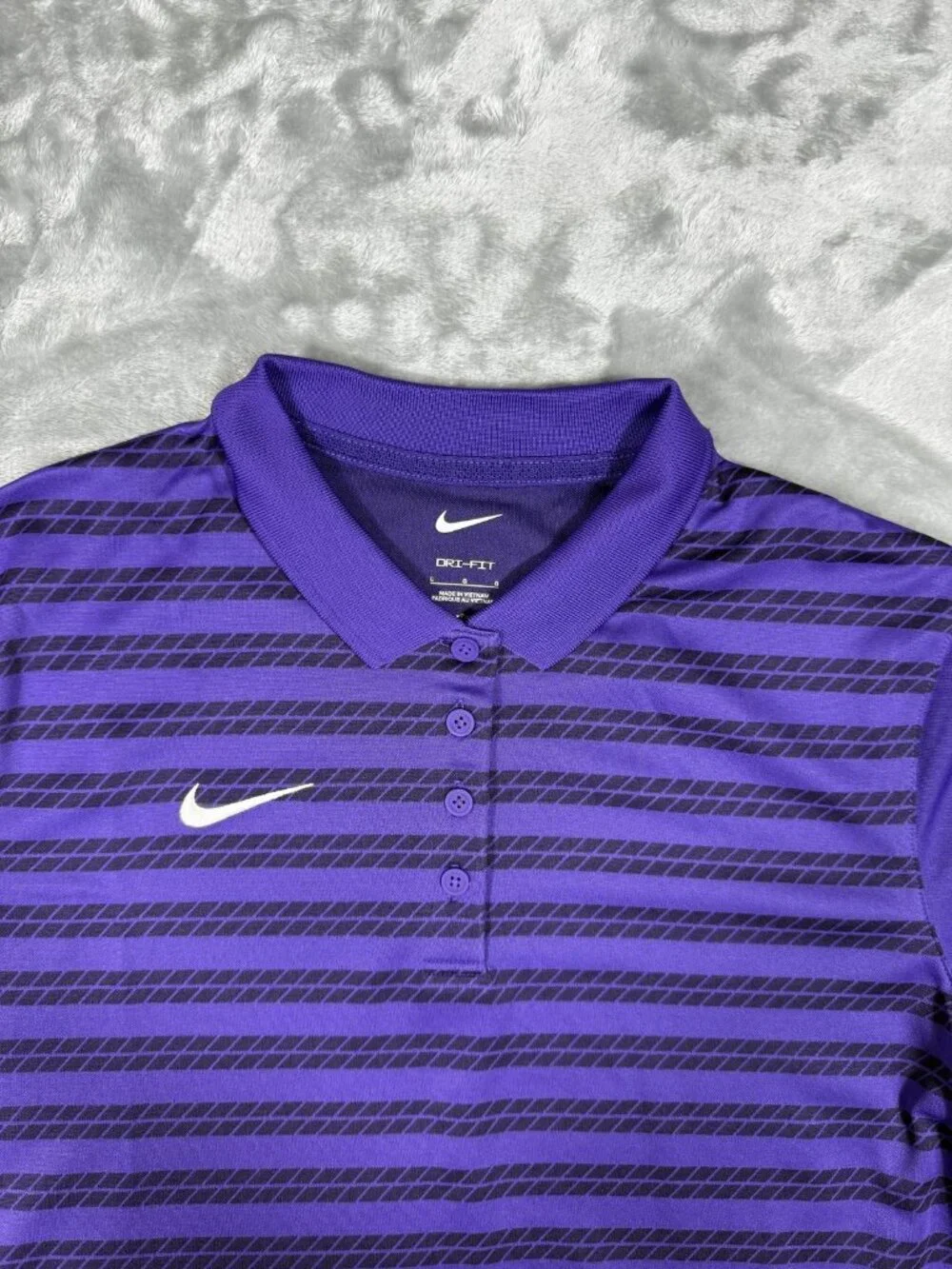 New Nike Dri-FIT Polo Shirt Women's Large Purple Striped Football FJ9573 546